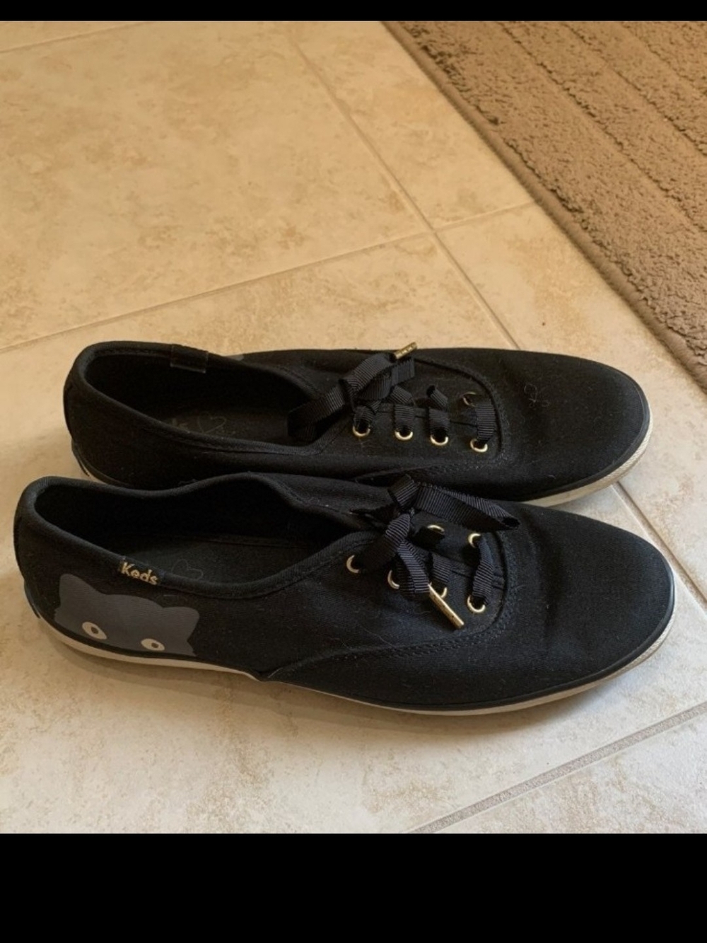 Keds Black Canvas Sneakers with Cat Accent